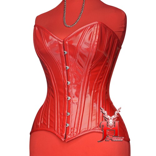 Sweetheart Shape Double Steel Boned Full Bust Waist Trainer Red PVC Corset Hi-02 - Picture 3 of 13