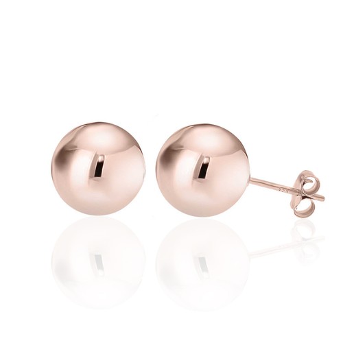 Aretes de plata de ley 925 con cuentas de bola pulidas altas de oro rosa TODOS LOS TAMAÑOS - Imagen 18 de 20