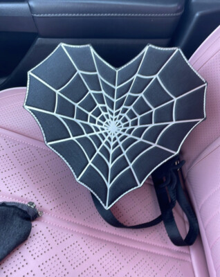 Halloween Spiderweb Heart Crossbody Purse Backpack Bag Mad Engine Spiderweb Heart Backpack Purse goth Halloween  main image 3