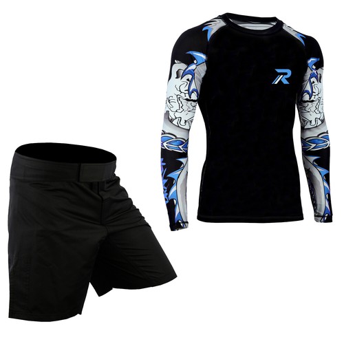 ROAR 3-Pc Set MMA Short BJJ Long Sleeve Rash Guard Grappling Compression Legging - Picture 8 of 14