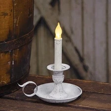 New Farmhouse Shabby WHITE TAPER CANDLE HOLDER Chamber Stick Distressed Aged