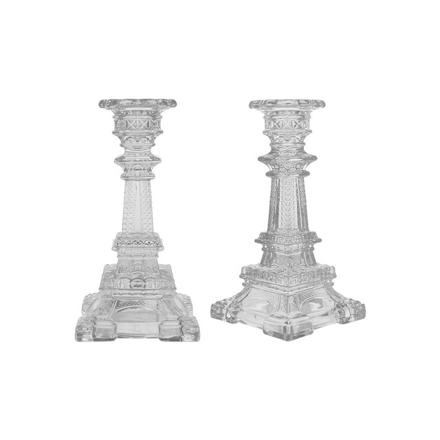 Mega Candles 6" Eiffel Tower Taper Glass Candle Holder Clear, 1PC