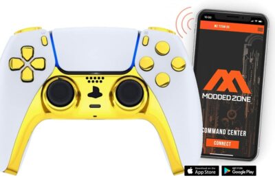 White/Golden Smart Rapid Fire Custom Modded Controller compatible with PS5 FPS