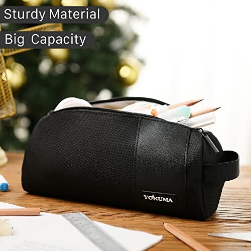 Pencil Case Bag Pouch for Adults Big Capacity Aesthetic Pen Case Black Circle - Picture 2 of 6