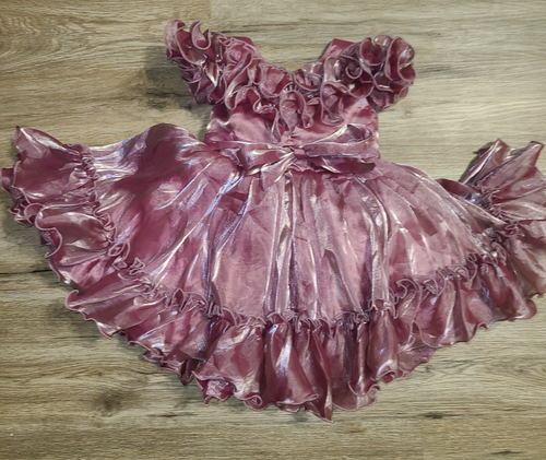 Vtg Mark & Mia girls S Ruffle Dress Puff sleeve Pageant Taffeta Swing Circle - Picture 3 of 7