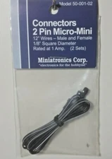 2 Pin Micro Mini Connector 12" Wire 1/8" Dia Male & Female 1 Amp Miniatronics