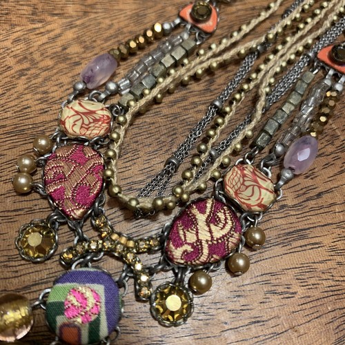 Ayala Bar Artisan Multi Strand Necklace Chain Glass Pearls Textile ART Crystals - Picture 4 of 17