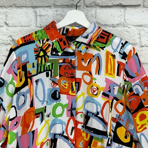 Ali Miles Button Front Vibrant Printed Top Eclectic Lagenlook Whimsical XLP - Picture 2 of 14