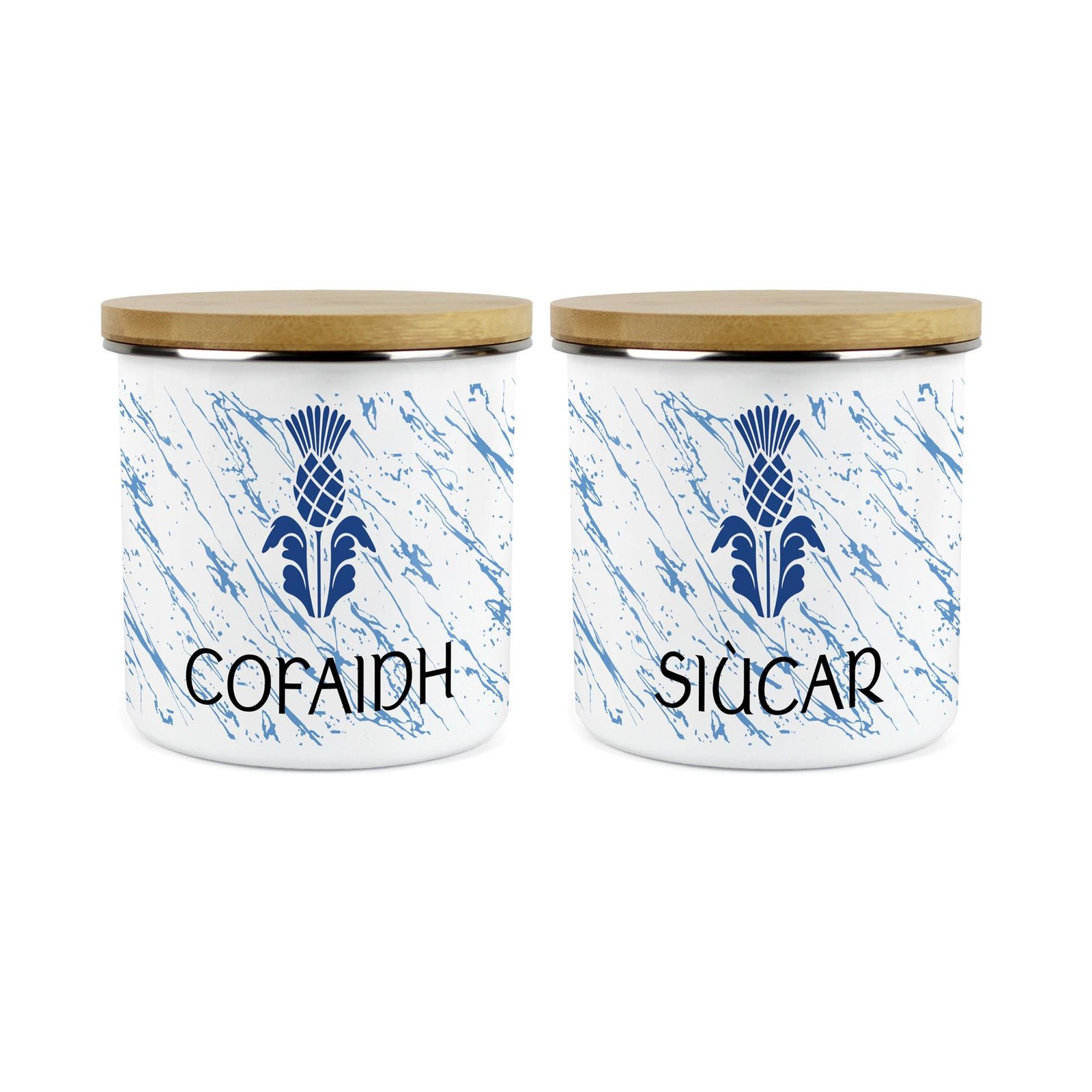 Scottish Thistle Coffee & Sugar Canister Set - Scots Gaelic Cofaidh Siucar Gift