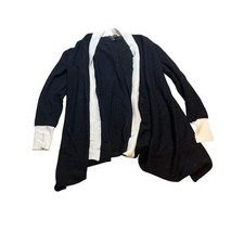 100 Cashmere Charter Club Luxury Cardigan Sweater, Black Cream, Drape Front