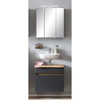 Badezimmer Waschplatz Set Spiegelschrank Waschbeckenunterschrank Grau Eiche