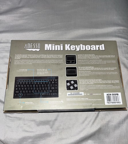 Adesso ACK-595PB Mini Keyboard Black PS/2 New - Picture 2 of 5