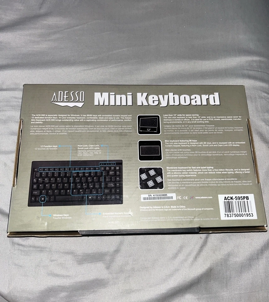 Adesso ACK-595PB Mini Keyboard Black PS/2 New - Image 2 of 4