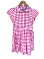 UNIQLO Kids Girls Dress Size 7-8 /130 Pink Gingham Plaid Short Sleeve Collared