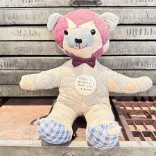 Vtg 1930  s Handmade Patchwork Quilt Teddy Bear 17", Bow Tie LOOK 