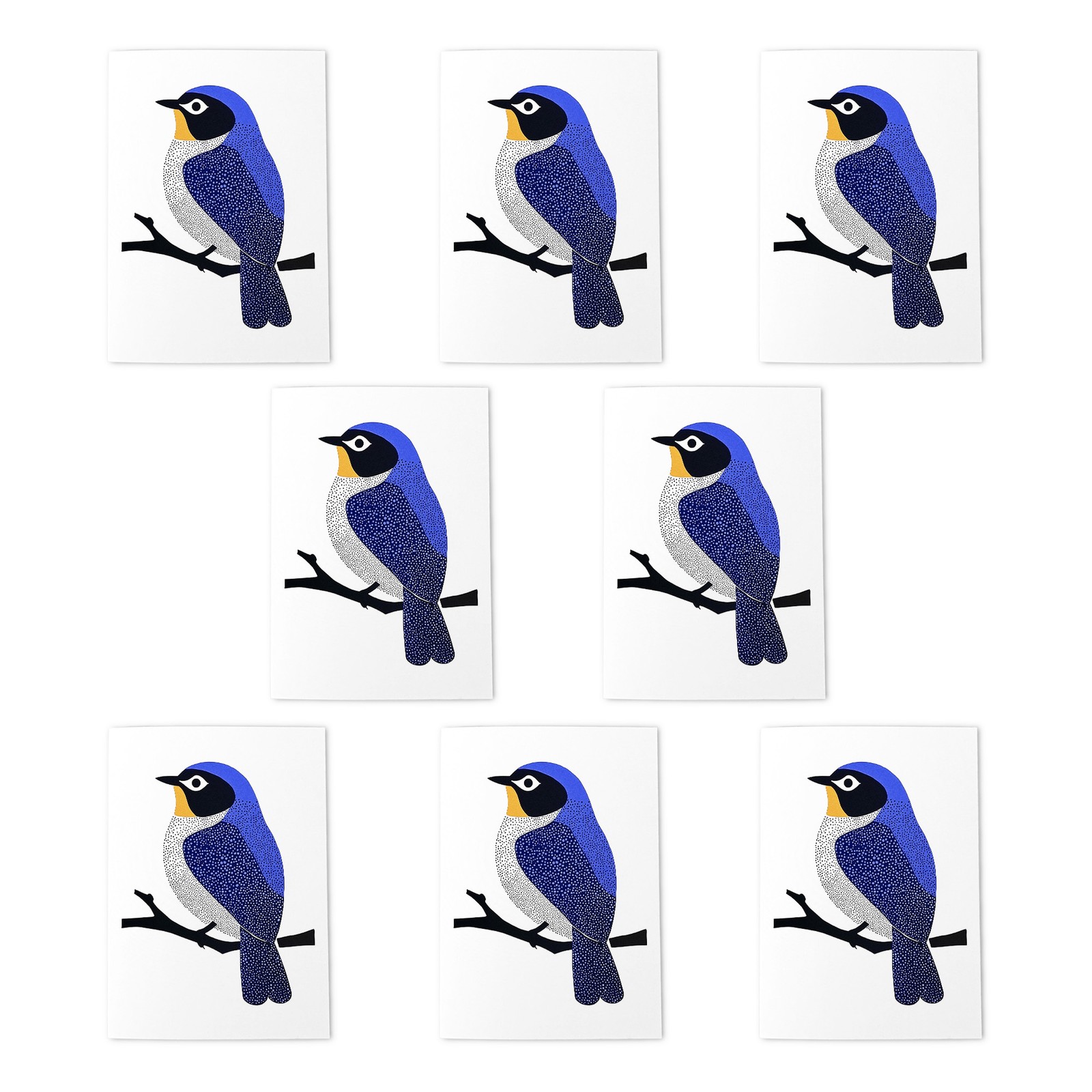 Bluebird On Tree Branch Bird Art Cards Pack of 8 Any Occasion, Blank Inside A6