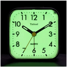 Elegant Small Battery Operated Travel Alarm Clock - Silent with Glow Dial