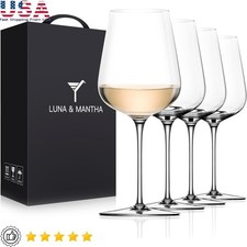 Hand Blown Crystal White Wine Glasses Set of 4 Dishwasher Safe Elegant Gift New