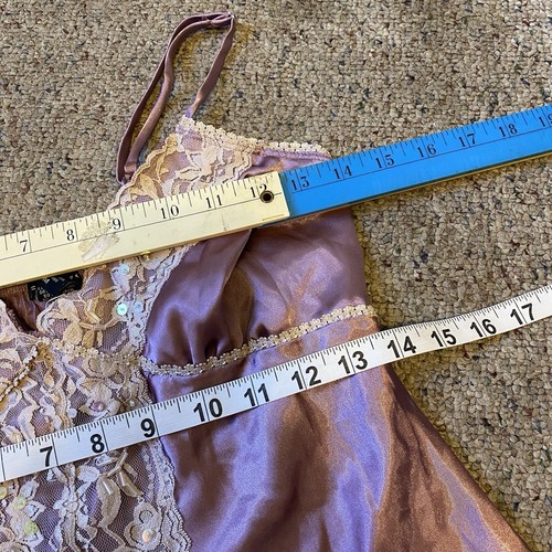 VTG FANG SlipDress M Babydoll Coquette Nightie Lingerie Satin Lavender Lace Sexy - Picture 2 of 10
