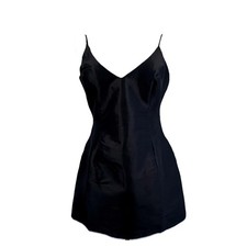 Lulus Dress Womens M Black Satin Slip V Neck Adjustable Strap Mini Party