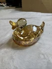 Vintage Jeanette Marigold Carnival Glass Duck Bird Shaped Trinket Dish Jar