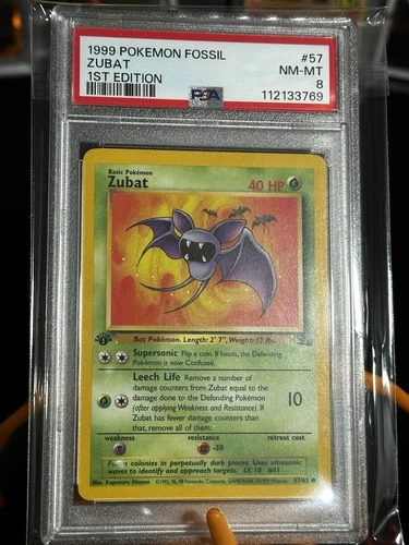 1999 Pokemon Zubat PSA 8 Fossil 1st Edition 57/62 WOTC Non Holo Near Mint