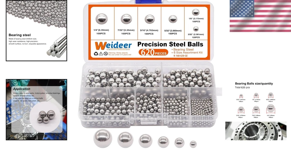 Bolas completas de rodamiento de bicicleta 620 piezas - resistentes a la corrosión con caja de almacenamiento Foto 2 de 4