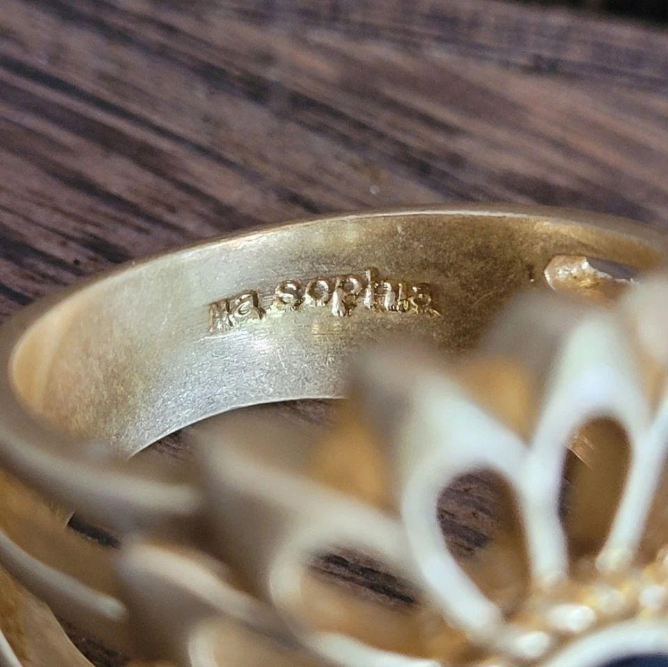 Lia Sophia Kabloom Ring Flower Blossom Matte Gold Plated Black Cabochon Sz 10 - Image 4 of 4