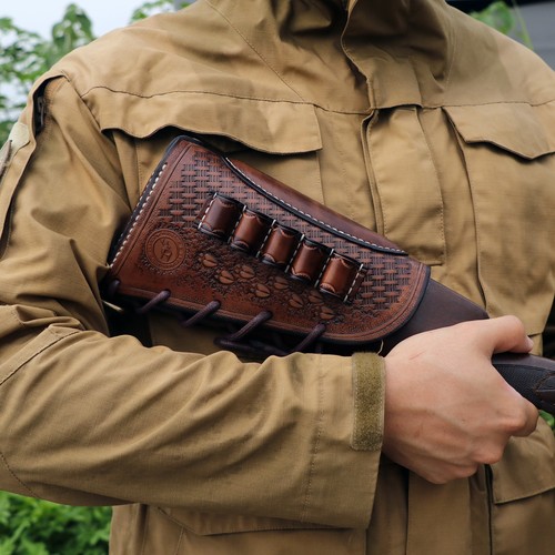 TOURBON Leather Recoil Pad Shotgun Buttstock Cover Cheek Rest 12GA Ammo Carry US - Picture 4 of 24
