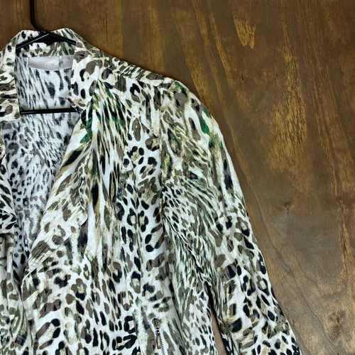 Chicos Womens Jacket Multicolored Leopard Print Open Front 100% Linen 1 (M) - Picture 5 of 13