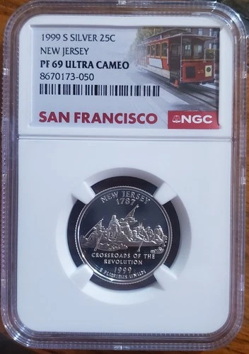 1999-S Silver 25C NGC PF69 Ultra Cameo New Jersey State Quarter S/F Trolley Car