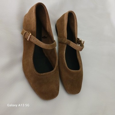 ZARA SIZE 39 OR US 8, DARK TAN SPLIT SUEDE BALLET BALLERINAS MARY JANE SHOES