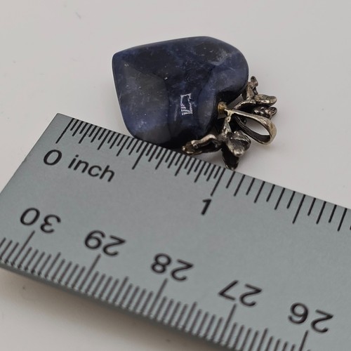 Vintage 925 Sterling Silver Sodalite Heart Pendant Blue Gemstone Cherub Angels - Picture 5 of 5