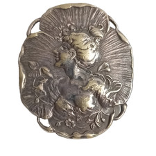 ANTIQUE ART NOUVEAU BROOCH PIN SILVER EDWARDIAN FRENCH SUFFRAGETTE GIBSON GIRL