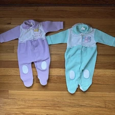 2 Vintage Lullaby Land Terrycloth Sleepers Green Purple Applique Medium 14-18 lb