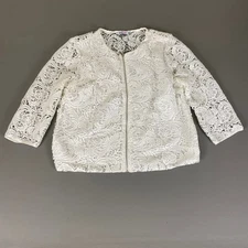 JustFab Jacket Top Women's Size XXL White Lace Floral 3/4 Sleeve Zip Up