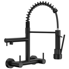 Matte Black Wall Mount Kitchen Faucet with Pull Down Sprayer, Stainless Steel...