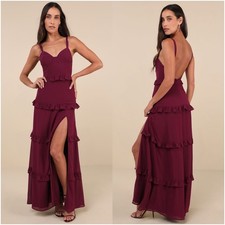 LULU  S Sincerely Poised Plum Purple Backless Bustier Tiered Maxi Dress