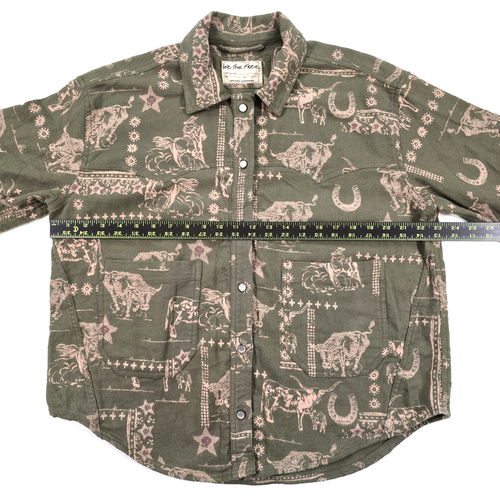 WE THE FREE CALICO FLANNEL SHIRT Sz S PEARL BUTTON UP AOP OVERSIZED WESTERN RARE - Picture 13 of 14