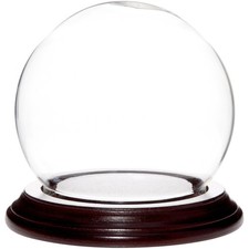 Plymor 3.5" x 4" Glass Display Dome Globe Cloche Dark Mahogany Veneer Base 