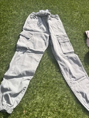 I Saw It First Unisex Kids Grey Cotton Cargo Trousers 9-10 Years Drawstring - Image 1 of 2