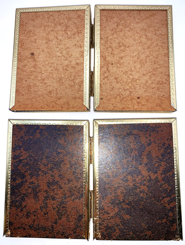 Lot 7 Vtg Small Ornate Gold Metal Brass Embossed Picture Photo Frames 6 Bi-Fold - Picture 11 of 16