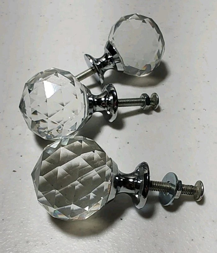 3 Pieces Clear Glass Ball Shaped Knob For Cupboard Cabinet Drawer Dresser - Imagem 2 de 4