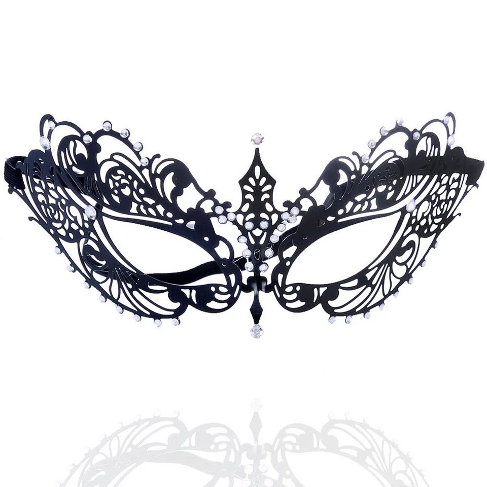 Sexy Venetian Metal Filigree Laser Cut Masquerade Black Mask Rhinestones BA001BK - Image 3 of 4