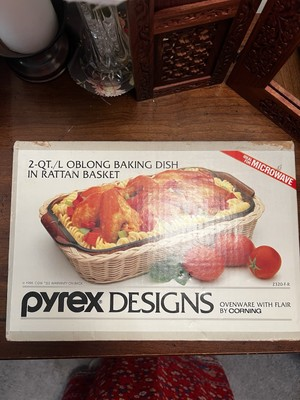 #ad #ad NEW Pyrex Designs 2 Quart Oblong Baking Dish in Rattan Basket Model 2320 F R $29.99