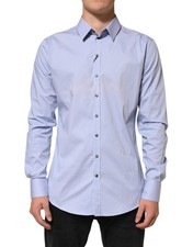 Dolce & Gabbana Blue SICILIA Cotton Men Dress Formal Men's Shirt Authentic
