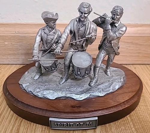 Danbury Mint Spirit of '76 Figur Zinn Skulptur auf Holzsockel USA Vintage