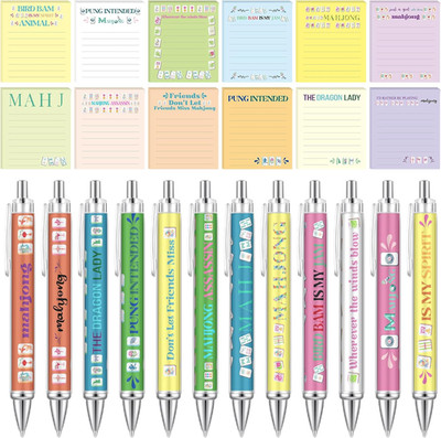 48 Pcs Mahjong Gifts Ideas Mahjong Sticky Notes and Pens Accessories Set Funny N