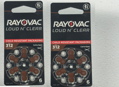 RAYOVAC LOUD N' CLEAR 312 Hearing Aid Batteries- 2 Pack New