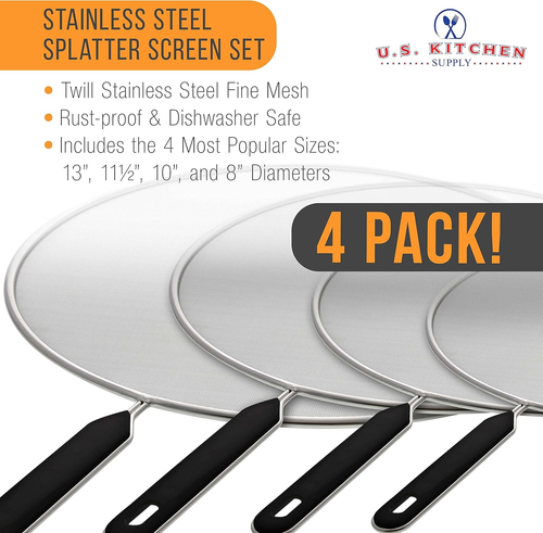 4-Piece Stainless Steel Splatter Guard Set (13", 11.5", 10",8”) Fine Mesh Cover, - Picture 3 of 12